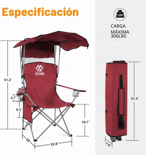Vista 3 de [Usado] Silla de camping Elevon, silla plegable extra grande con toldo, silla portátil al aire libre con brazos, portavasos y bolsa de transporte