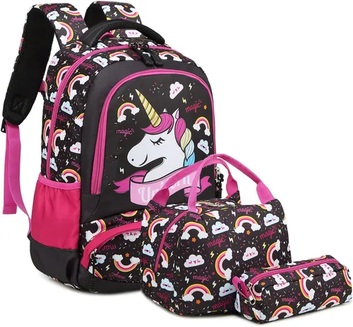 Vista 59 de Juego de mochila para niñas y adolescentes, mochila escolar para niños con bolsa para el almuerzo, estuche para lápices, mochilas escolares