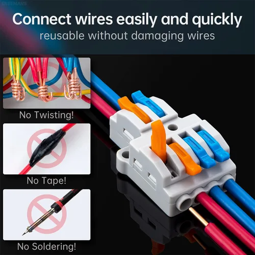 Vista 2 de 10 conectores de cable de palanca, conector de cable de cableado rápido, bloque de terminales de conductor a presión (2 en 4 salidas)