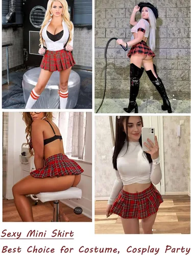 Vista 4 de Avidlove Minifaldas plisadas para mujer, minifalda a cuadros XS-XXL