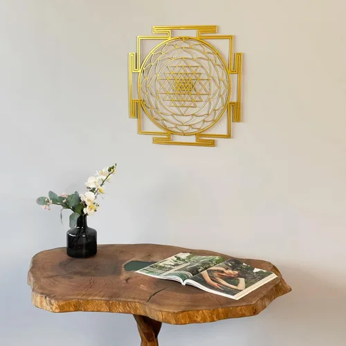 Vista 4 de Colorfull Worlds Sri Yantra - Decoración de pared de metal con geometría sagrada, decoración moderna única para sala de estar, arte de pared