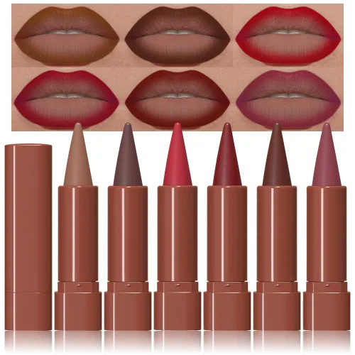 Vista 30 de evpct Combo de delineador de labios metálico rosa brillante y lápiz labial, lápiz labial con punta de cono para mujer, de larga duración