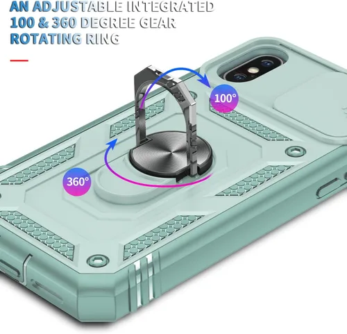 Vista 7 de Fetrim Funda para iPhone X, Funda de teléfono con soporte de anillo de rotación para Apple iPhone X/XS - Verde