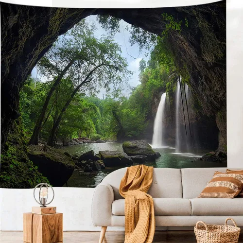 Vista 16 de Llamazing - Tapiz de paisaje forestal para decoración del hogar - Tapiz mágico para sala de estar y dormitorio