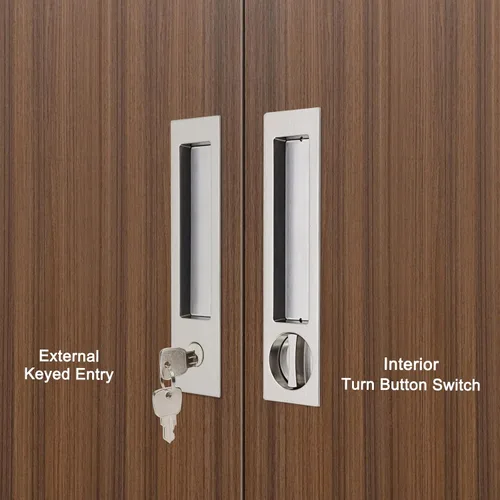 Vista 5 de Dontay Manija de puerta de bolsillo, moderna función de entrada rectangular con llave, pestillo de tracción (dormitorio/baño), herrajes para puerta