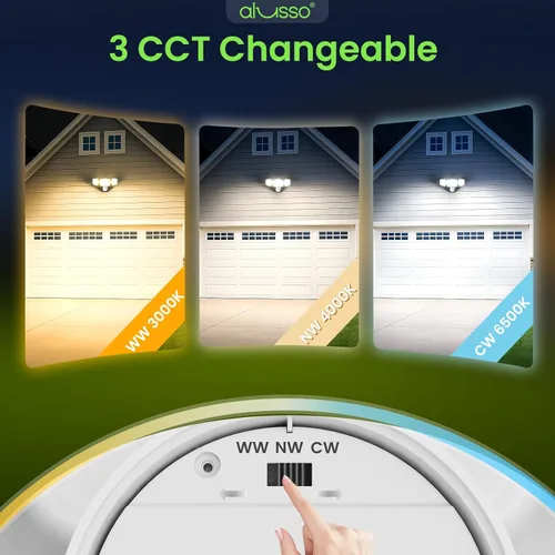Vista 4 de ALUSSO Luces para exteriores con sensor de movimiento cableadas (no solares), luces de inundación de 40 W 4500 lm para exteriores 120 V, 3 modos
