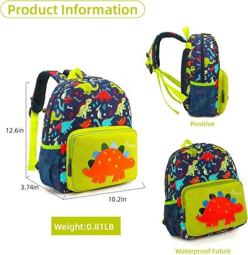 Vista 3 de Mochila escolar de dinosaurio para niños y niñas, preescolar, anaranjado (Orange dinosaur), Moderno