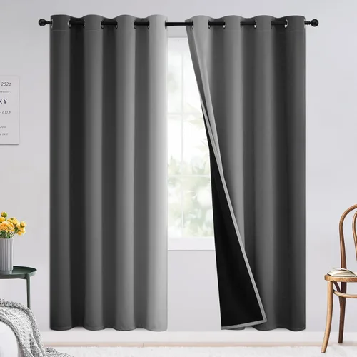 Vista 49 de SimpleHome Cortinas degradadas degradadas para oscurecer la habitación de 36 pulgadas de largo para dormitorio, con ojales y bloqueo de luz Negro