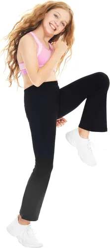Vista 6 de KYRIAD Leggings de cintura alta para niñas, pantalones acampanados para niños, para baile, entrenamiento, yoga, corte de bota, leggings activos