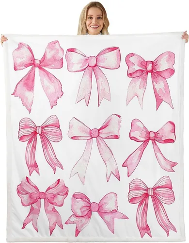 Vista 23 de Erosebridal Black Pink Bow Fleece Throw Blanket 40"x50" - Ultra-Soft for Couch Sofa Bed,Kawaii Cool Bowknot Sherpa Blanket,Princess Style Fuzzy