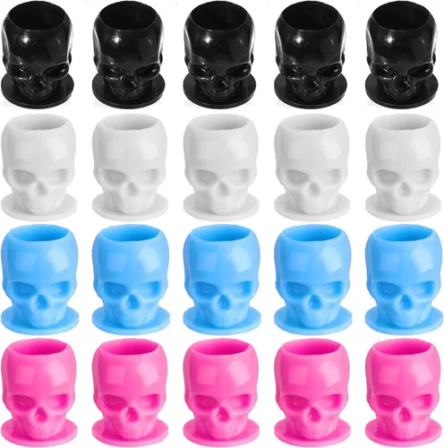 Vista 9 de 200 PIEZAS 8 Colores Tazas Desechables de Tinta de Tatuaje de Plástico con Base - Tapas de Tinta de Tatuaje para Tatuar Disposable Plastic Tattoo