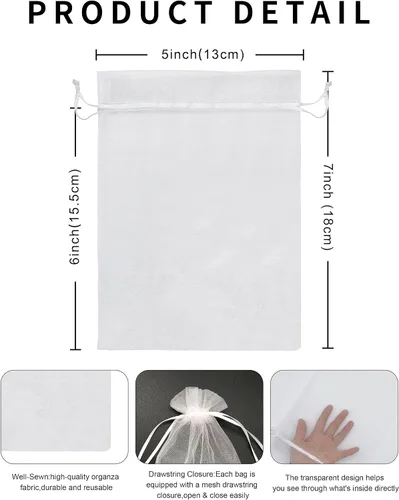 Vista 3 de Jexila 120 bolsas de organza transparente de 5 x 7 pulgadas, bolsas de regalo con cordón de malla pequeñas para joyas, bodas, fiestas, baby shower