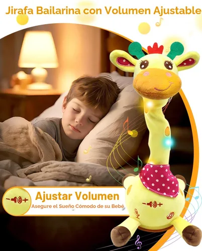 Vista 4 de Pbooo Juguete de jirafa que habla bailando, animal de peluche repite lo que dices, peluche musical electrónico con luz brillante, juguetes
