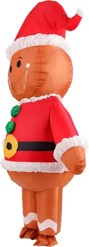 Vista 3 de ADOMI Disfraz inflable de hombre de jengibre para adultos, disfraz divertido para hombres y mujeres, Halloween, Navidad, cosplay, fiesta, traje