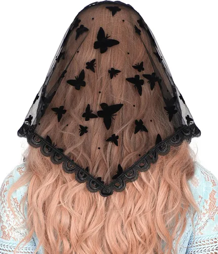 Vista 3 de Mantveil Velo de capilla triangular pequeño velos de mantilla de encaje de inspiración vintage para iglesia Latina Mass Católica Bufanda