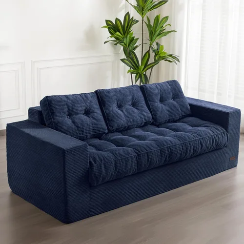 Vista 15 de MAXYOYO Sofá de 3 Plazas sin Estructura, Sofá Moderno Acolchado para Sala de Estar, Sillón Suave Tipo Puf de Espuma de Alta Densidad con Almohadas