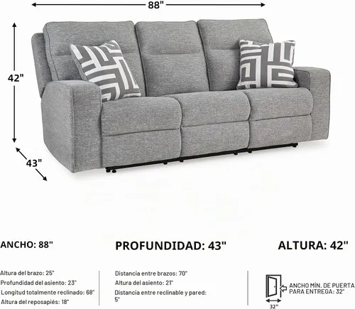 Vista 3 de Signature Design by Ashley Sofá reclinable eléctrico, gris peltre, Biscoe
