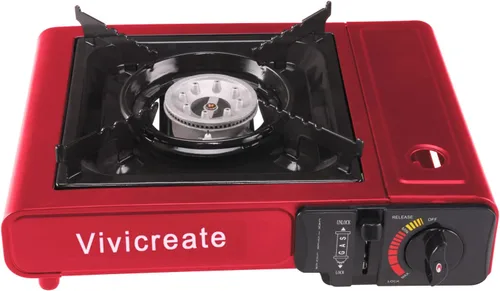 Vista 7 de Vivicreate Estufa de gas butano portátil de 8500 BTU para acampar, cocinar al aire libre, quemador portátil ligero con encendido automático, estufa