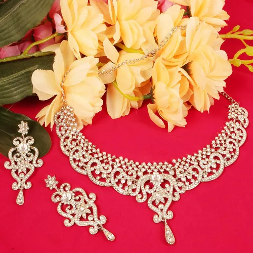 Vista 122 de Conjunto precioso de collar con look real Indian Bollywood, maravillosamente decorado, conjunto de collar adornado para mujer.