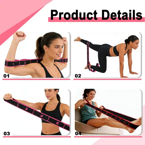 Vista 6 de Paquete de 5 bandas de resistencia para fitness, bandas de resistencia numeradas para glúteos, bandas elásticas de entrenamiento de 8 secciones