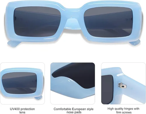 Vista 4 de Allarallvr Gafas de sol rectangulares de moda para mujeres y hombres persianas cuadradas vintage de los años 90 marco grueso gafas de sol nude