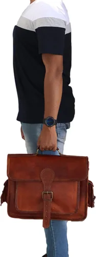 Vista 5 de Leather messenger bag laptop case office briefcase gift for men computer distressed shoulder bag