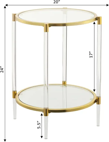 Vista 3 de Convenience Concepts Royal Crest - Mesa auxiliar de cristal acrílico de 2 niveles, vidrio/dorado