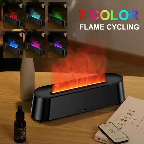 Vista 2 de Humidificador difusor de fuego de llama colorida con control remoto, aceites esenciales ultrasilenciosos, difusores de aromaterapia para habitación