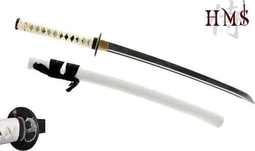 Vista 7 de HMS Espada samurai wakizashi japonesa, Warrior Tsuba, acero al carbono 1045, forjado a mano templado por calor, espiga completa, afilada