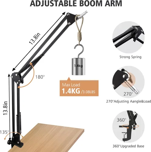 Vista 3 de SUNMON Shure SM7dB - Soporte de micrófono con brazo de brazo – brazo de micrófono con cubierta de micrófono de espuma compatible con Shure SM7dB