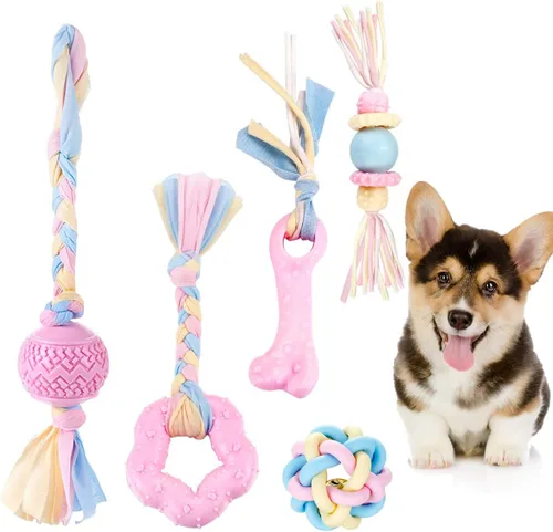 Vista 8 de Juguetes masticables para perros pequeños a medianos – Paquete de 10 juguetes resistentes para perros, juguete interactivo de dentición de cuerda