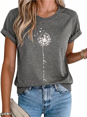 Vista 15 de MaQiYa - Camiseta de verano con estampado de diente de león para mujer, diseño vintage Negro