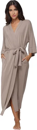 Vista 2 de Bata larga para mujer, suave, tipo kimono, ligera, ropa de dormir, bata de maternidad, de punto, para estar en casa