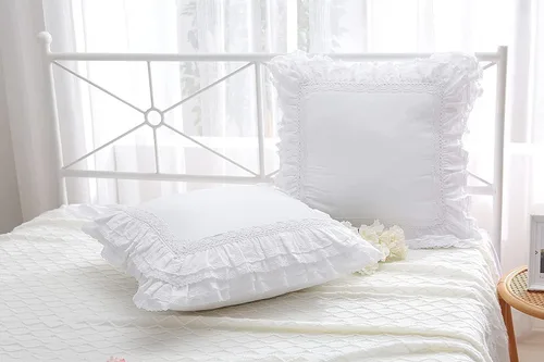 Vista 12 de Juego de 2 fundas de almohada con encaje blanco con flores 3D de aspecto retro noble y lujoso elegante, 100% algodón, tamaño estándar