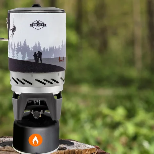 Vista 9 de HikeCrew - Estufa portátil a gas y sistema de cocina, placa de cocina compacta para acampar con olla de 1 litro, tapa de silicona, mango plegable