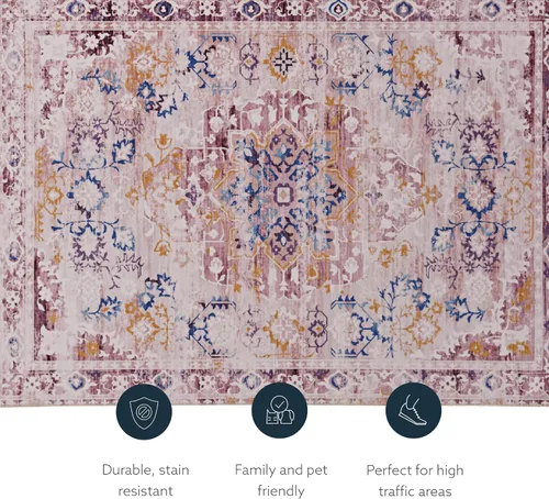 Vista 12 de Linon The Anywhere Alfombra lavable a máquina Linus Rosa/Dorado, 5 x 7 pies