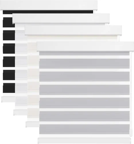 Vista 15 de Changshade - Persianas de cebra motorizadas para ventanas con filtro de luz para ventanas interiores, control de motor con cuerda de tracción