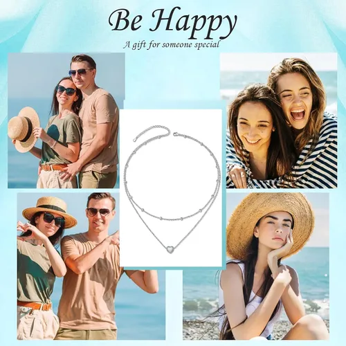 Vista 7 de Collares en capas para mujer de plata de ley S925, collar para mujer, collar de círculocorazóndoble círculocruzestrellamal de ojo, collar hecho a