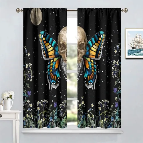 Vista 80 de Cortinas góticas de bosque de cuervos, para Halloween, espeluznante, negro, cuervo negro, alas oscuras, suspenso, bolsillo para barra, cortinas
