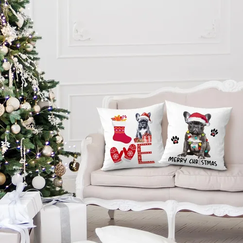 Vista 5 de Gqtt - Fundas de almohada de bulldog francés de 18 x 18 pulgadas, fundas de almohada navideñas, fundas de almohada, regalos
