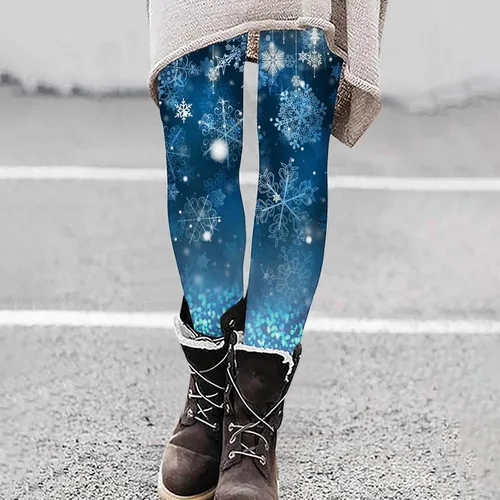 Vista 2 de Leggings navideños para mujer, pantalones largos con estampado de cintura alta, pantalones ajustados de cintura elástica