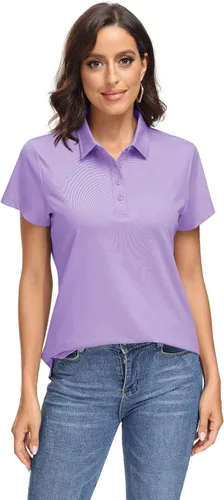 Vista 2 de MAGCOMSEN Polo para mujer UPF 50+, protección solar, 4 botones, casual, trabajo, secado rápido, manga corta, cuello de golf