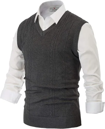 Vista 2 de PJ PAUL JONES Chaleco de punto trenzado con cuello en V para hombre