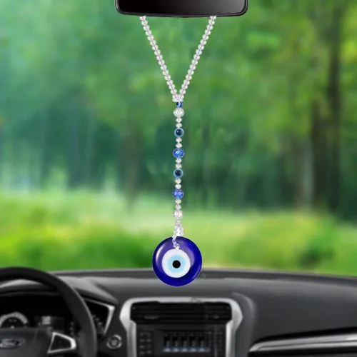 Vista 2 de Adorno colgante azul de ojo malvado de buena suerte para automóvil, decoración del hogar, amuleto colgante (1 cuentas)