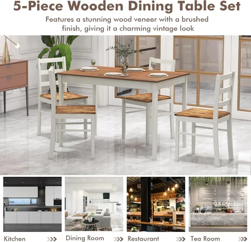 Vista 5 de Nightcore - Juego de mesa de cocina para 4, juego de mesa de comedor de madera con 4 sillas para espacios pequeños, juego de comedor pequeño