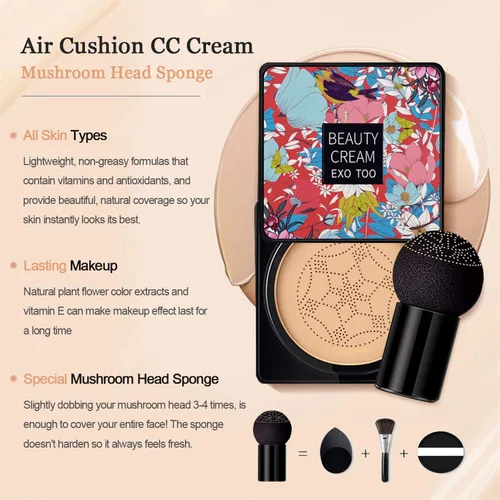 Vista 3 de NUIBO Mushroom Head Air Cushion CC Cream, corrector de cobertura completa y maquillaje de base impecable, cubierta de tatuaje, cobertura de larga