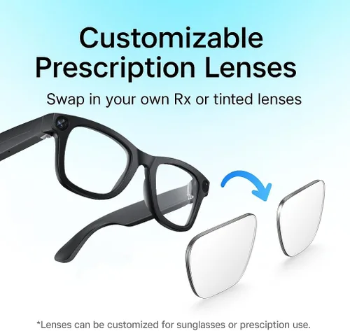 Vista 6 de Lentes inteligentes AI con cámara, grabación de video 1080P, traducción en tiempo real AI, audio Bluetooth de oído abierto, asistente de voz