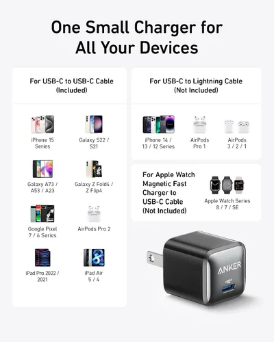 Vista 5 de Anker Bloque de cargador USB C, 20 W PIQ 3.0 de carga rápida compacta para iPhone 17/16/15 y más series, Galaxy, Pixel 4/3, iPad