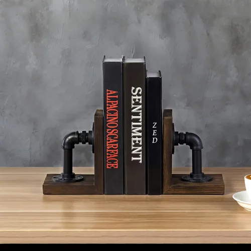 Vista 8 de MyGift Sujetalibros Decorativos, Sujetalibros para Estantes, Sujetalibros de Metal para Libros Pesados, Decoración de Oficina para Hombres, Tope