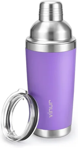 Vista 11 de VINUR Coctelera aislada, coctelera de Martini aislada al vacío de acero inoxidable de 20 onzas con colador integrado y tapa jigger para camarero